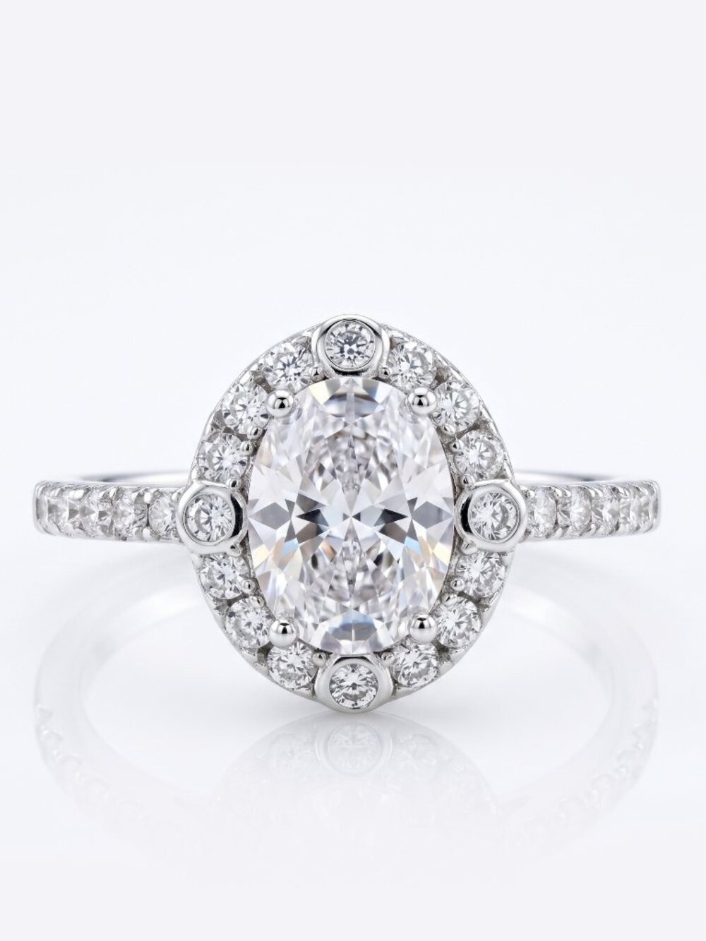 Oval Cut Halo Classic Style Ring, 925 Sterling Silver Engagement